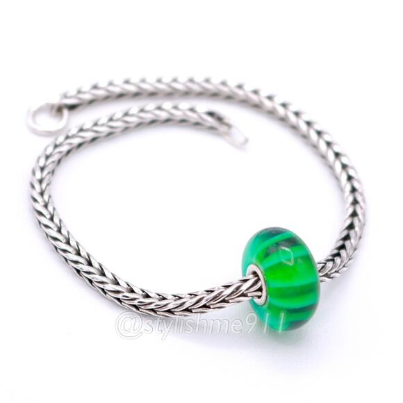 Authentic Retired Trollbeads GREEN STRIPE BEAD - Picture 7 of 12
